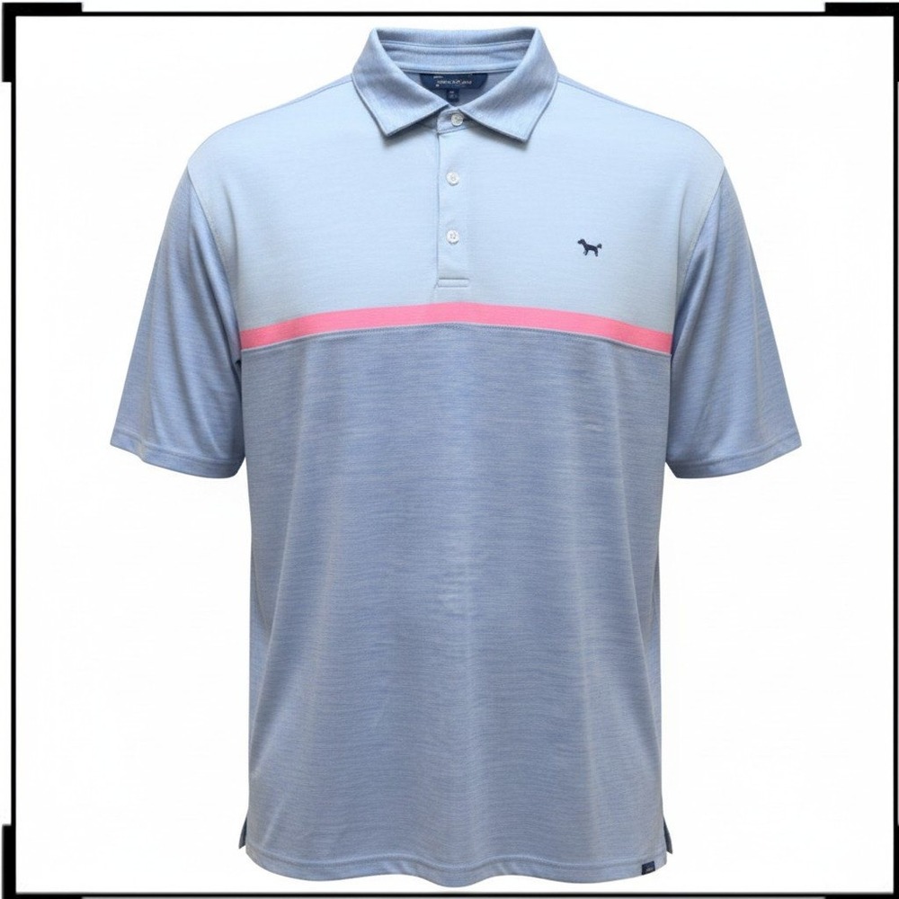 Simply Southern Polo Shirt Mens L Blue Pink Performance Dog Logo Preppy Golf